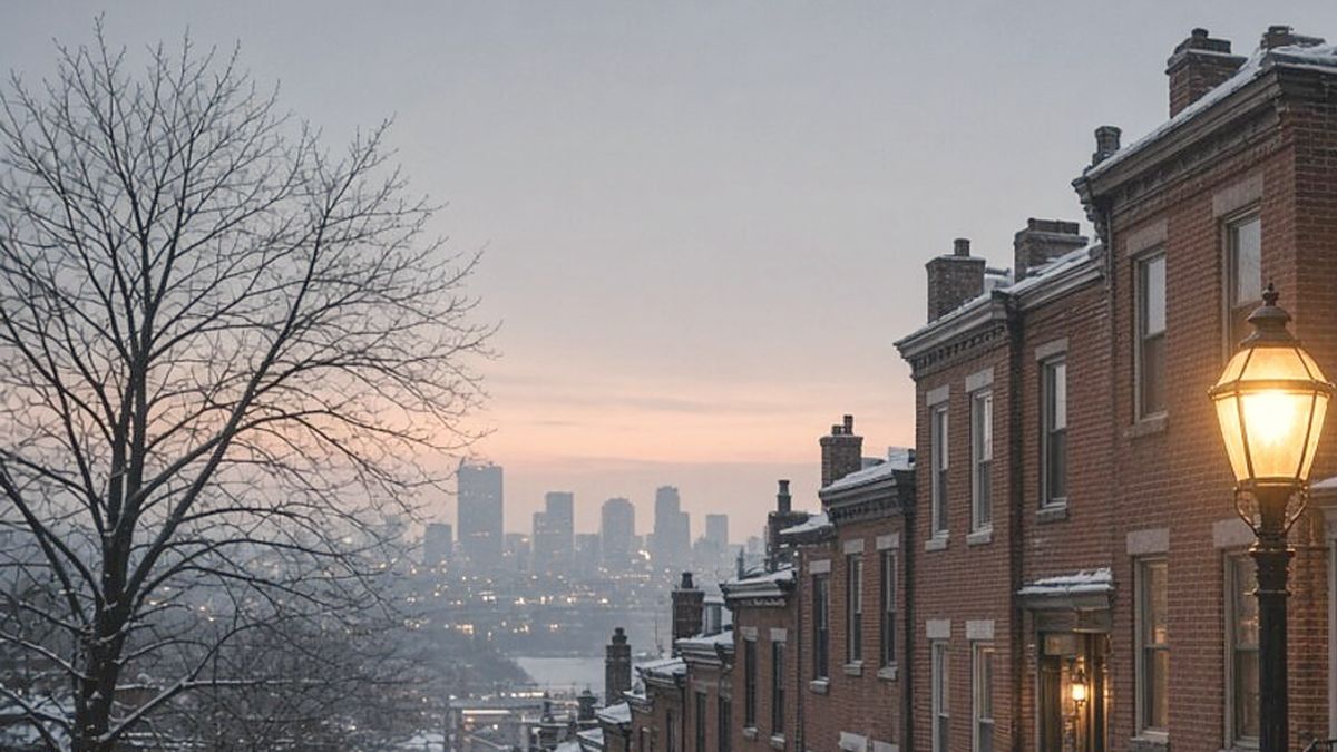 Winter street of older homes on the western slopes above the river
